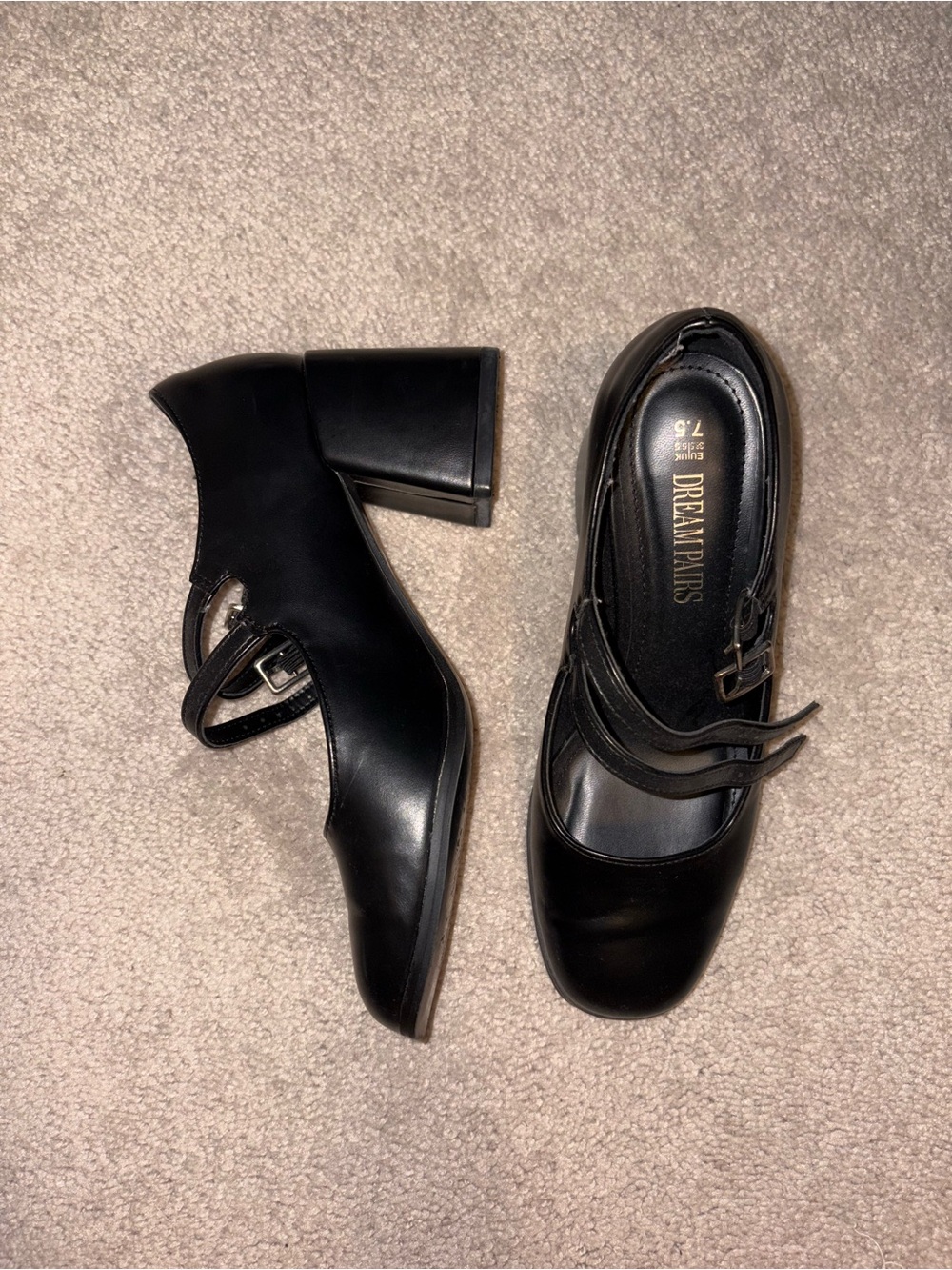 Dream Pairs Black Mary Jane Double-Strap Block Heels